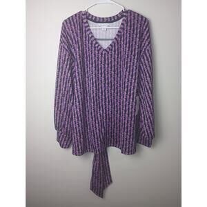 Liz Claiborne Purple Striped V Neck Long sleeve Top Tie Front NWT Women 1X Gift